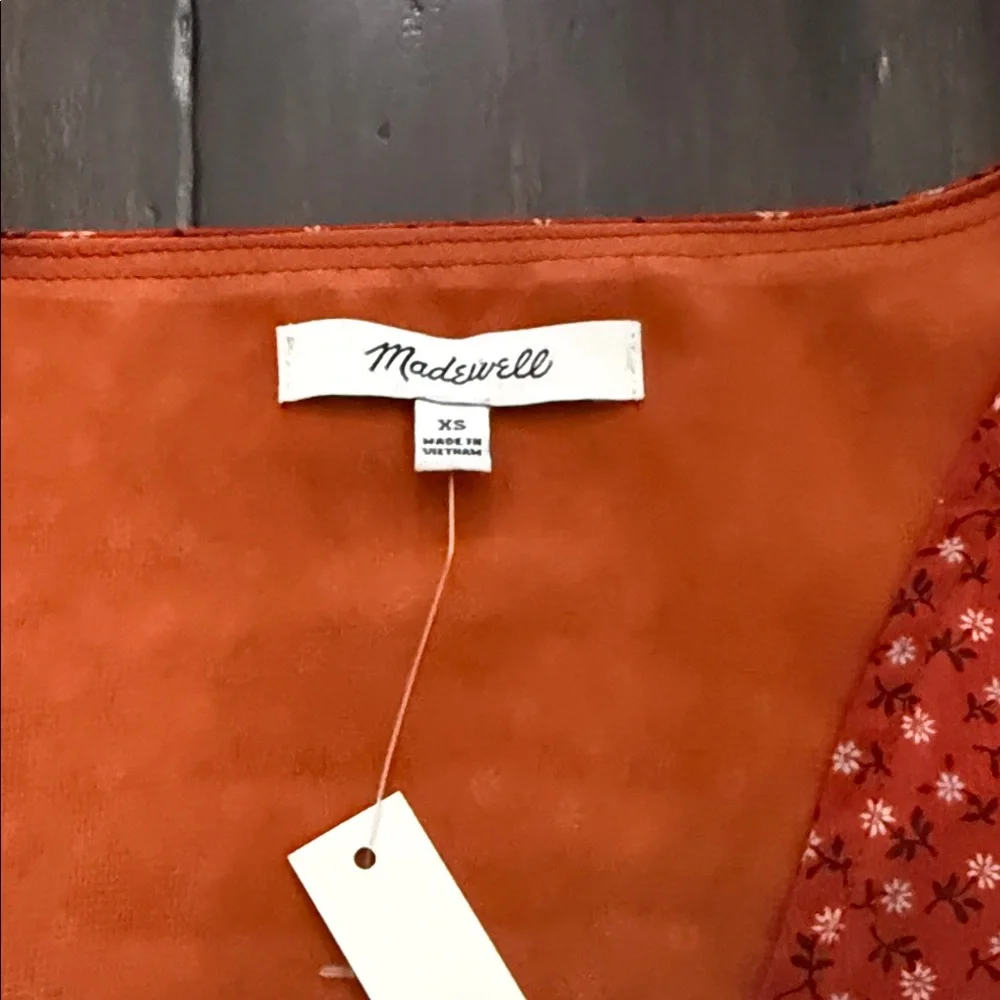 Madewell Red Floral Smocked Blouse NWT